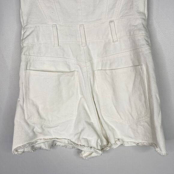 Papermoon Small S White Strapless Denim Romper Shorts Cotton Pockets Chic - Picture 8 of 11